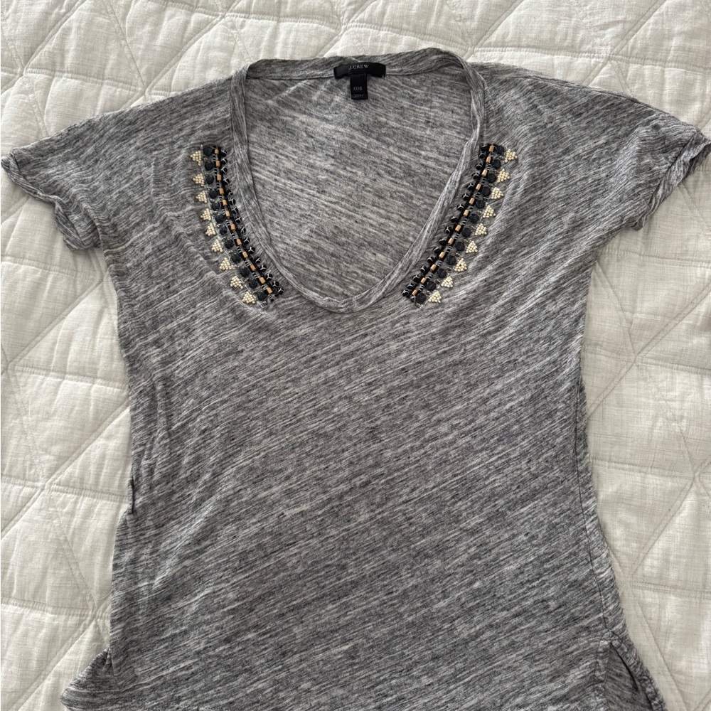 J.Crew xxs (fits Small!) Gray Embellished V-Neck Women's Top